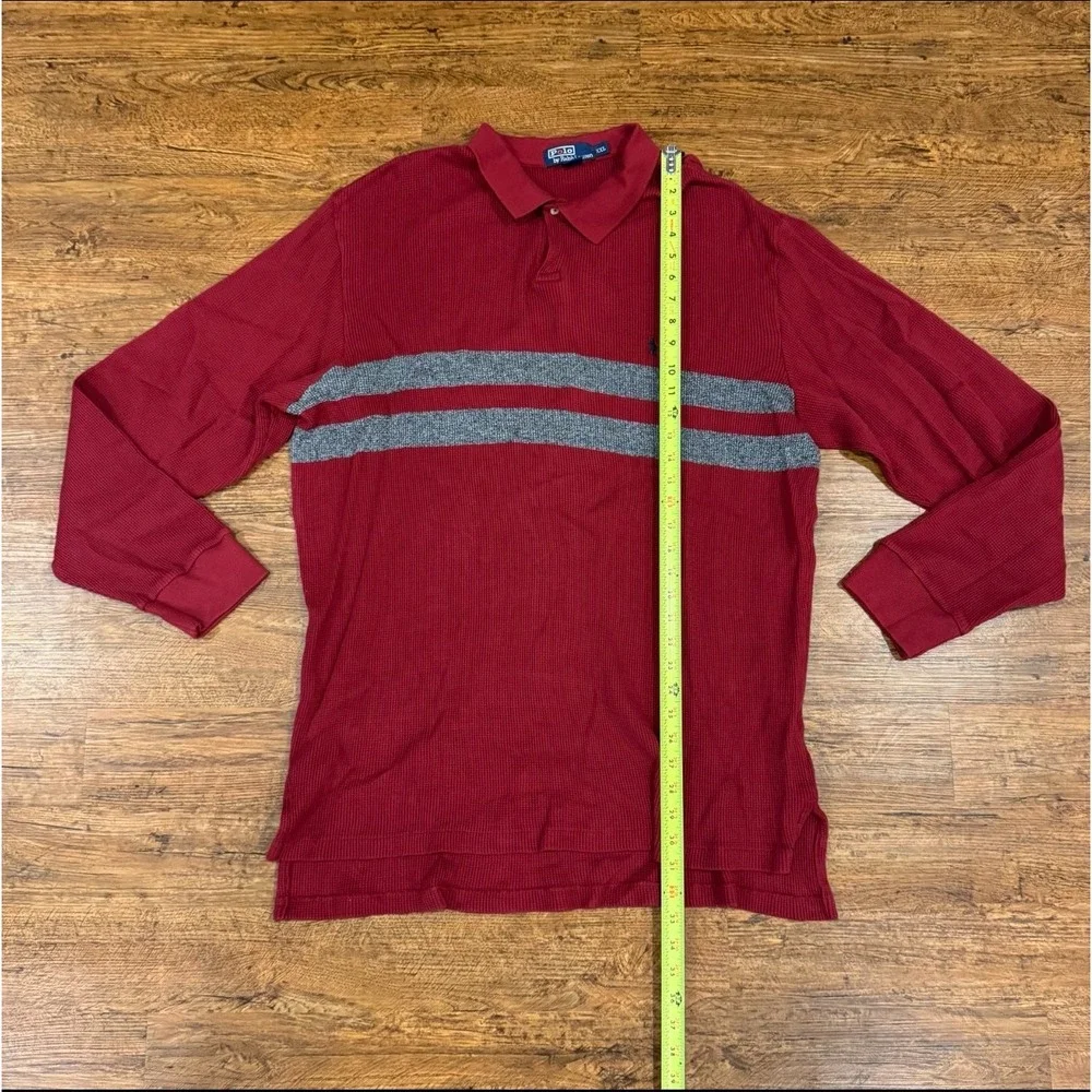 Polo Ralph Lauren‎ Red Waffle Knit Thermal Golf Long Sleeve Polo Shirt Men's 2XL